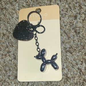 Studio Black Heart and Balloon Dog Keychain Bag Charm